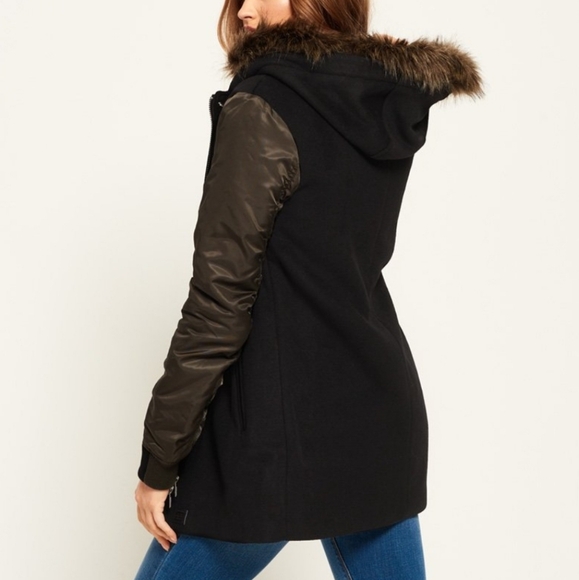 Superdry Wool Women's Coat - Medium in Black and Khaki (sleeves) - Picture 7 of 8